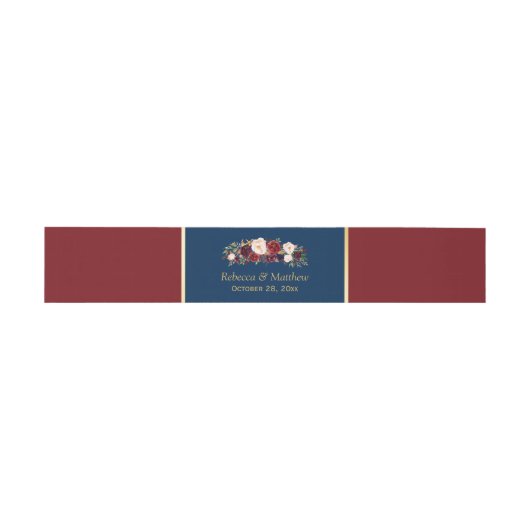 Marsala Burgundy Floral Navy Blue Gold Wedding Uitnodigingen Wikkel (Vlak)