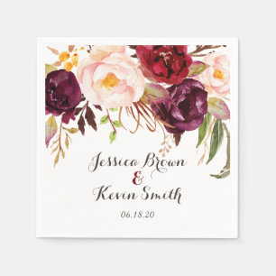 Marsala Burgundy Floral persoonlijke bruiloft-2 Servet