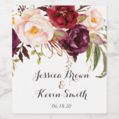 Marsala Burgundy Floral persoonlijke bruiloft-3 Wijn Etiket (Enkel label)