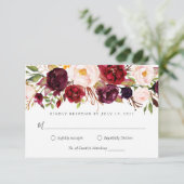 Marsala burgundy floral RSVP V3 Kaart (Staand voorkant)