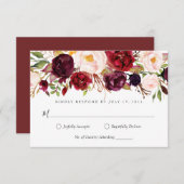 Marsala burgundy floral RSVP V3 Kaart (Voorkant / Achterkant)