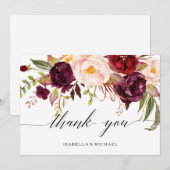 Marsala Burgundy Floral Wedding Bedankt (Voorkant / Achterkant)