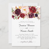 Marsala Burgundy Floral Wedding Invitation-2 Kaart (Voorkant)