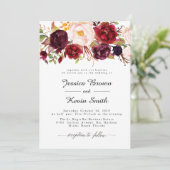 Marsala Burgundy Floral Wedding Invitation-2 Kaart (Staand voorkant)