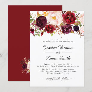 Marsala Burgundy Floral Wedding Invitation-2 Kaart