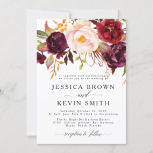 Marsala Burgundy Floral Wedding Invitation Kaart