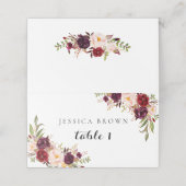 Marsala Burgundy Floral Wedding Place Card Plaatskaartje (Buitenkant ongevouwen)