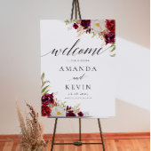 Marsala burgundy Floral Wedding Welcome Sign Poster