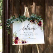Marsala Burgundy Floral Wedding Welkom Poster