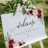 Marsala Burgundy Floral Wedding Welkom Poster