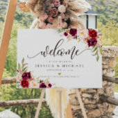 Marsala Burgundy Floral Wedding Welkom Poster