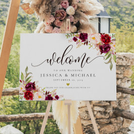 Marsala Burgundy Floral Wedding Welkom Poster