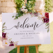 Marsala burgundy Floral Welcome Wedding Sign Poster