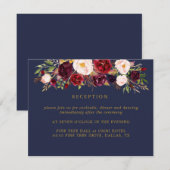 Marsala Burgundy Flowers Wedding Reception Kaart (Voorkant / Achterkant)