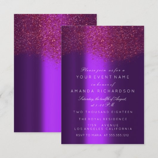 Marsala Burgundy Glitter Paarse Bridal Sweet 16th Kaart (Voorkant / Achterkant)