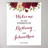 Marsala Burgundy Herfst Elegant Wedding Welcome Si Poster (Voorkant)