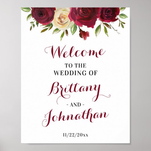 Marsala Burgundy Herfst Elegant Wedding Welcome Si Poster (Voorkant)