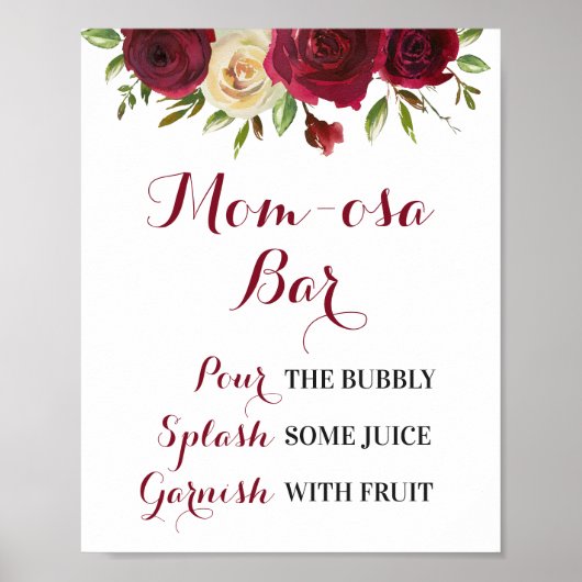 Marsala Burgundy Momosa Bar Baby shower Sprinkle Poster (Voorkant)