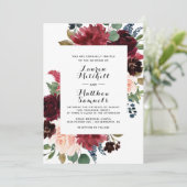 Marsala Burgundy Navy Wedding Invitation Kaart (Staand voorkant)