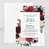 Marsala Burgundy Navy Wedding Invitation Kaart (Voorkant / Achterkant)