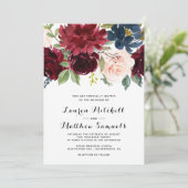 Marsala Burgundy Navy Wedding Invitation Kaart (Staand voorkant)