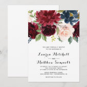 Marsala Burgundy Navy Wedding Invitation Kaart (Voorkant / Achterkant)