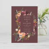 Marsala Burgundy Peach Waterverf Floral Kaart (Staand voorkant)