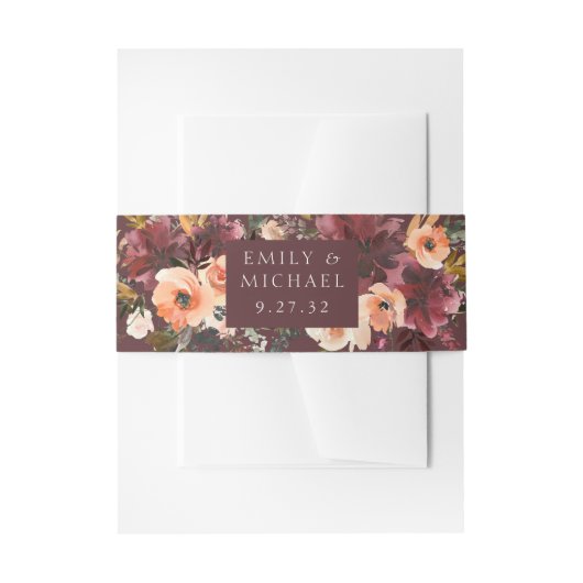 Marsala Burgundy Perzik Waterverf Bloem Uitnodigingen Wikkel (Voorkant Voorbeeld)