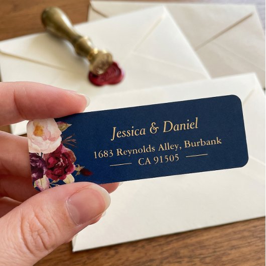 Marsala Burgundy Pink Floral Navy Blue Etiket
