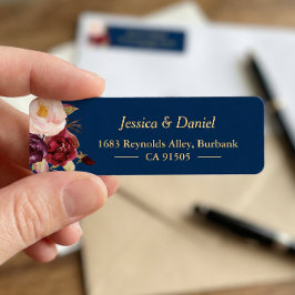 Marsala Burgundy Pink Floral Navy Blue Etiket