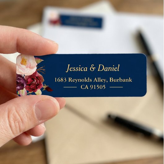 Marsala Burgundy Pink Floral Navy Blue Etiket