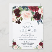 Marsala Burgundy Red Blush Floral Baby shower Kaart (Voorkant)