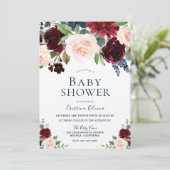 Marsala Burgundy Red Blush Floral Baby shower Kaart (Staand voorkant)