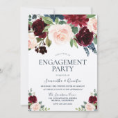 Marsala Burgundy Red Blush Floral Engagement Party Kaart (Voorkant)