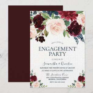 Marsala Burgundy Red Blush Floral Engagement Party Kaart