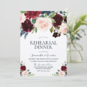 Marsala Burgundy Red Blush Floral repesal Dinner Kaart (Staand voorkant)