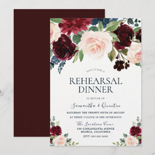 Marsala Burgundy Red Blush Floral repesal Dinner Kaart