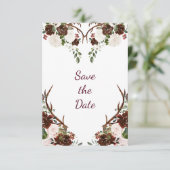 Marsala Burgundy Red Boho Antlers Foto Save The Date (Staand voorkant)