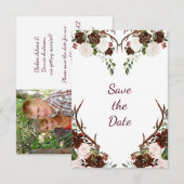 Marsala Burgundy Red Boho Antlers Foto Save The Date (Voorkant / Achterkant)