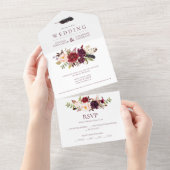 Marsala Burgundy Red Boho Floral | All In One Uitnodiging (Afscheurbaar)