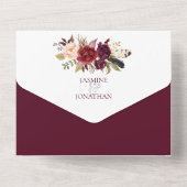 Marsala Burgundy Red Boho Floral | All In One Uitnodiging (Achterkant)