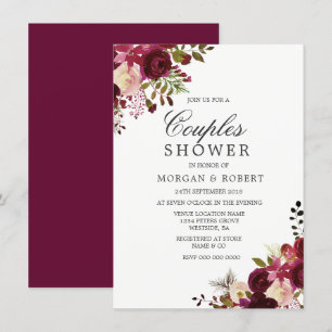 Marsala Burgundy Red Floral Couples Shower Kaart