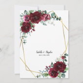 Marsala Burgundy Red Floral Gold Lijst Weddenschap Kaart (Achterkant)