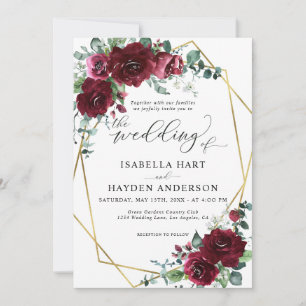 Marsala Burgundy Red Floral Gold Lijst Weddenschap Kaart