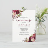 Marsala Burgundy Red Floral Spring Quinceanera Kaart (Staand voorkant)