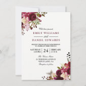 Marsala Burgundy Red Floral Wedding Kaart (Voorkant)