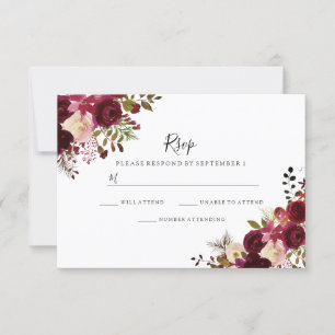 Marsala Burgundy Red Floral Wedding RSVP