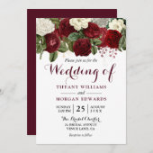 Marsala Burgundy Red Roses Herfst Spring Wedding Kaart (Voorkant / Achterkant)
