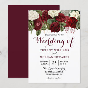 Marsala Burgundy Red Roses Herfst Spring Wedding Kaart