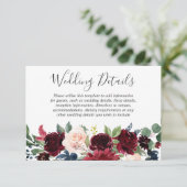Marsala Burgundy Red Wine Floral Wedding Details RSVP Kaartje (Staand voorkant)